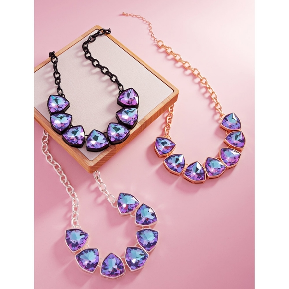 Black Geometric Angled Stone Necklace Purple Statement Accessory - Picture 3 of 3